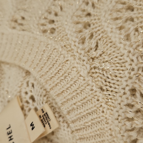 Kachel Anthropologie Shimmer Crochet  Sweater Tee Ivory Size M - Picture 6 of 11